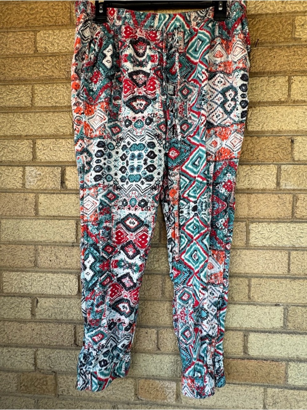 Multicolor Drawstring Lounge Pants with Cinched Ankles and Zipper Accent